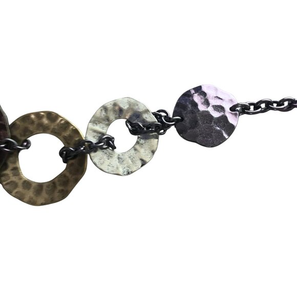 Mixed Metal Boho Statement Necklace Signed Laura Ashley Purple Hammered 15-18” - Picture 9 of 11